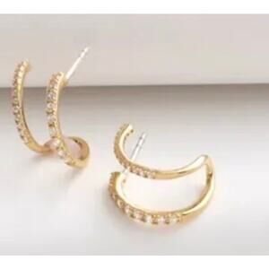 Madewell Double Huggie Hoop Pave Demi Fine Earrings Sterling Silver NWT